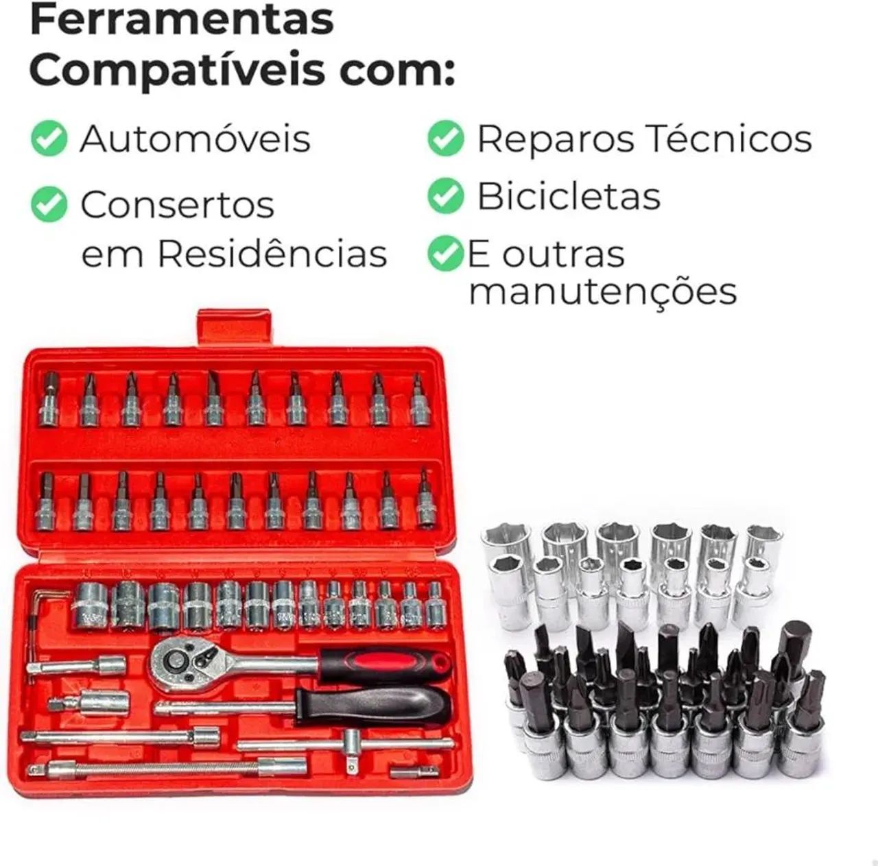 Jogo de Chaves de Fenda e Soquetes 46 Peças