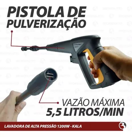 Lavadora de alta pressão com jato vap regulável 1200w com amarelo e preto - Foto 2