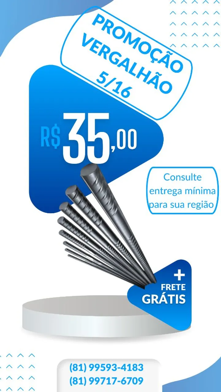 Promoção Vergalhão 5/16 - R$35,00