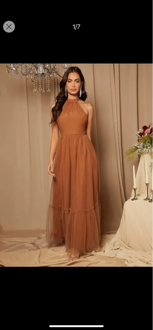 Vestido Longo Marrom de Tule