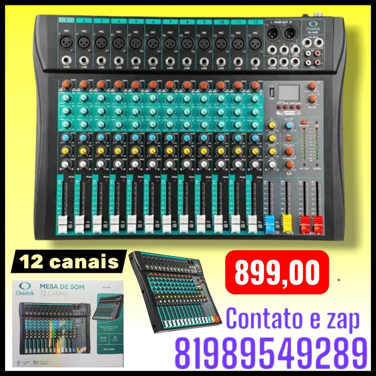 Mesa de som 12 canais Bluetooth  Onistek 