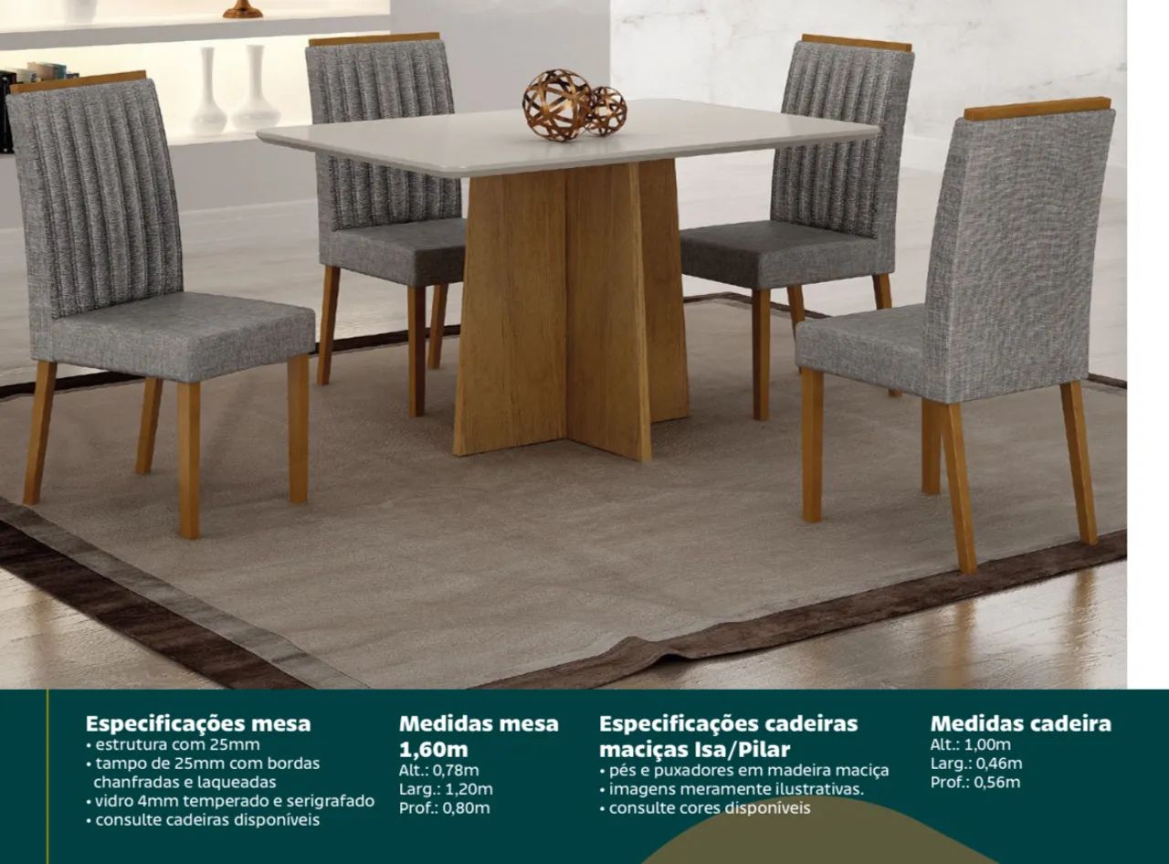 Mesa de jantar 4 lugares 12x sem juros 