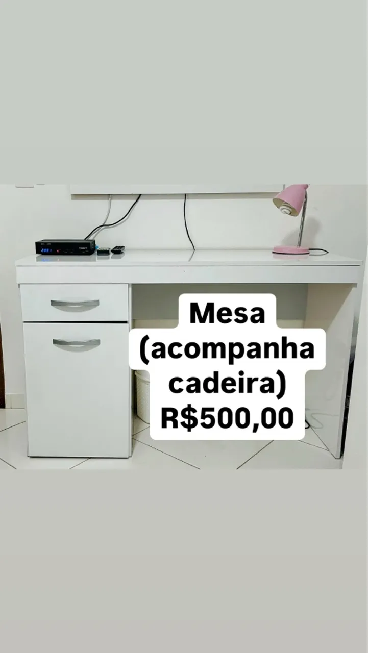 Mesa com Gavetas Branca e Cadeira Inclusa!