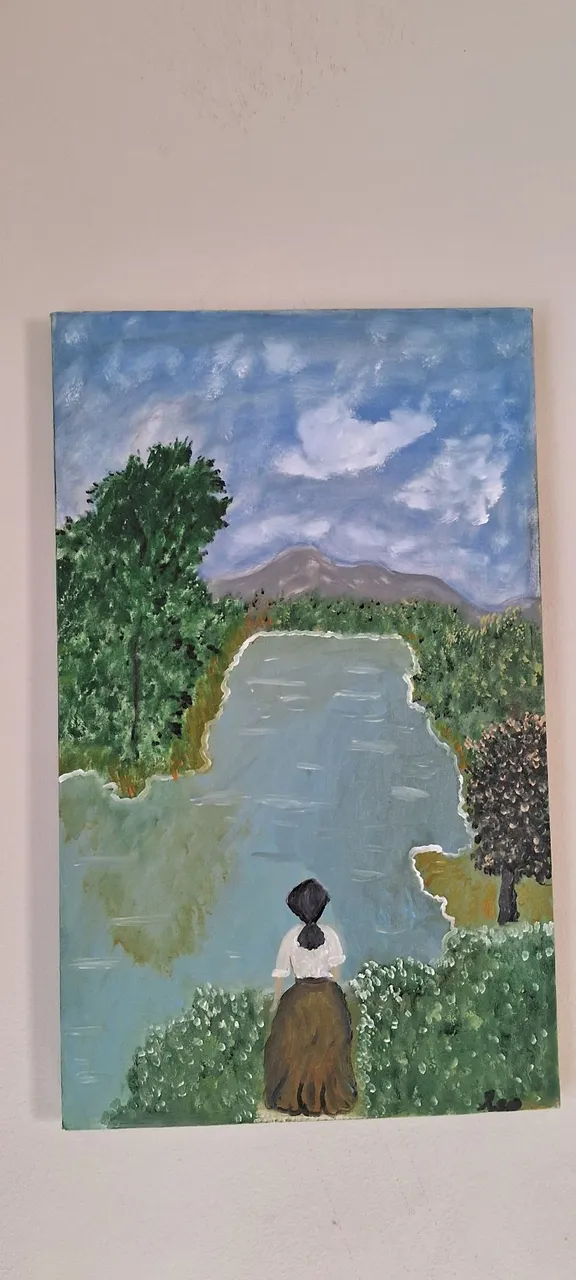 Quadro Pintura Paisagem com Figura Feminina