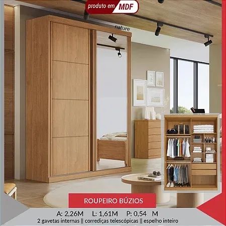 Guarda Roupa Búzios 100% MDF - com espelho  - Foto 3