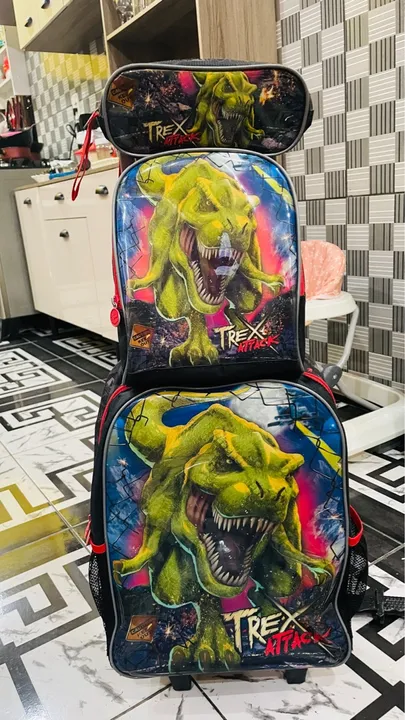KIT Mochila+Lancheira+Estojo Infantil T-Rex Ataque
