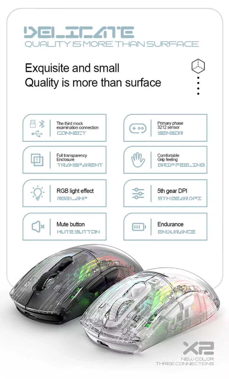 Mouse Sem Fio Attack Shark X2, Tri-Mode, PAW3212, 2400dpi, 800mAh, Gamer, RGB, PC [Novo] - Foto 5