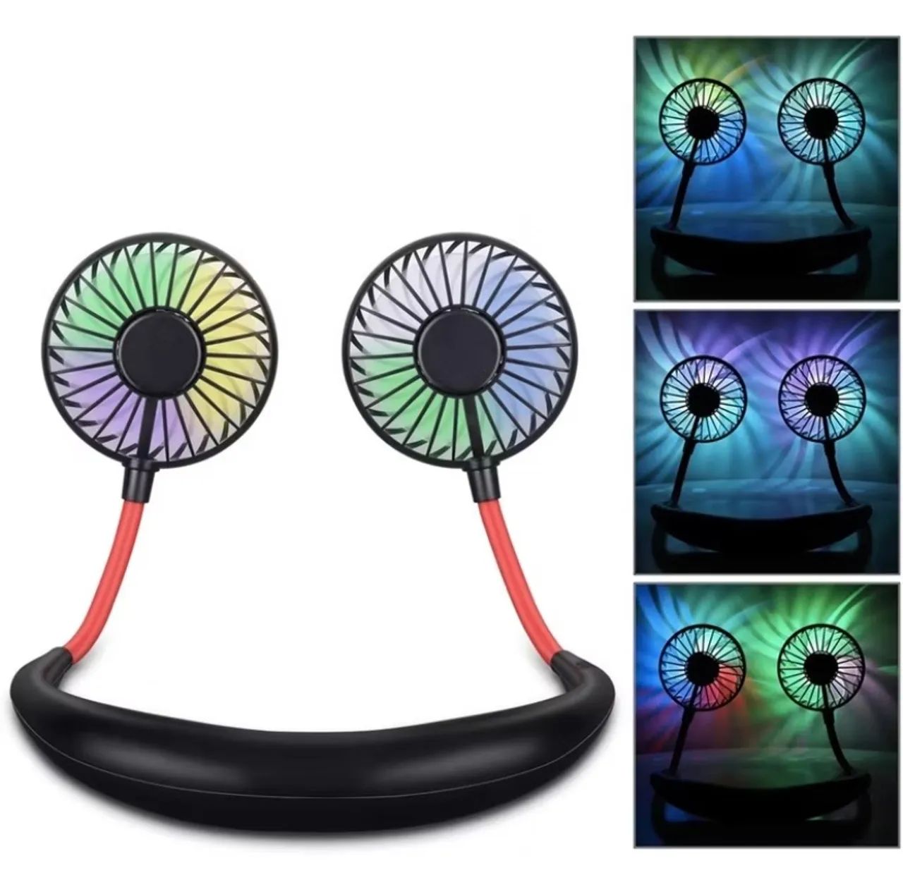 Mini ventilador portátil para pescoço, com 3 velocidades e 3 tipos de luz  - Foto 2