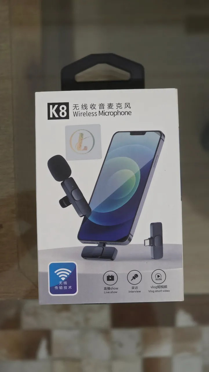 Microfone sem fio, lapela K8, novo.