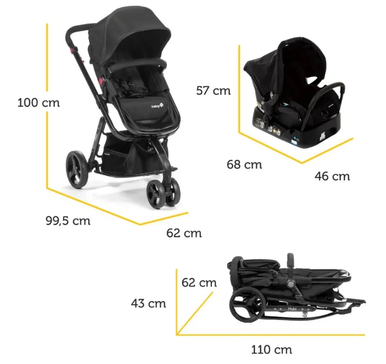 Kit Carrinho De Bebê Mobi Safety + bebê conforto e base - Foto 2