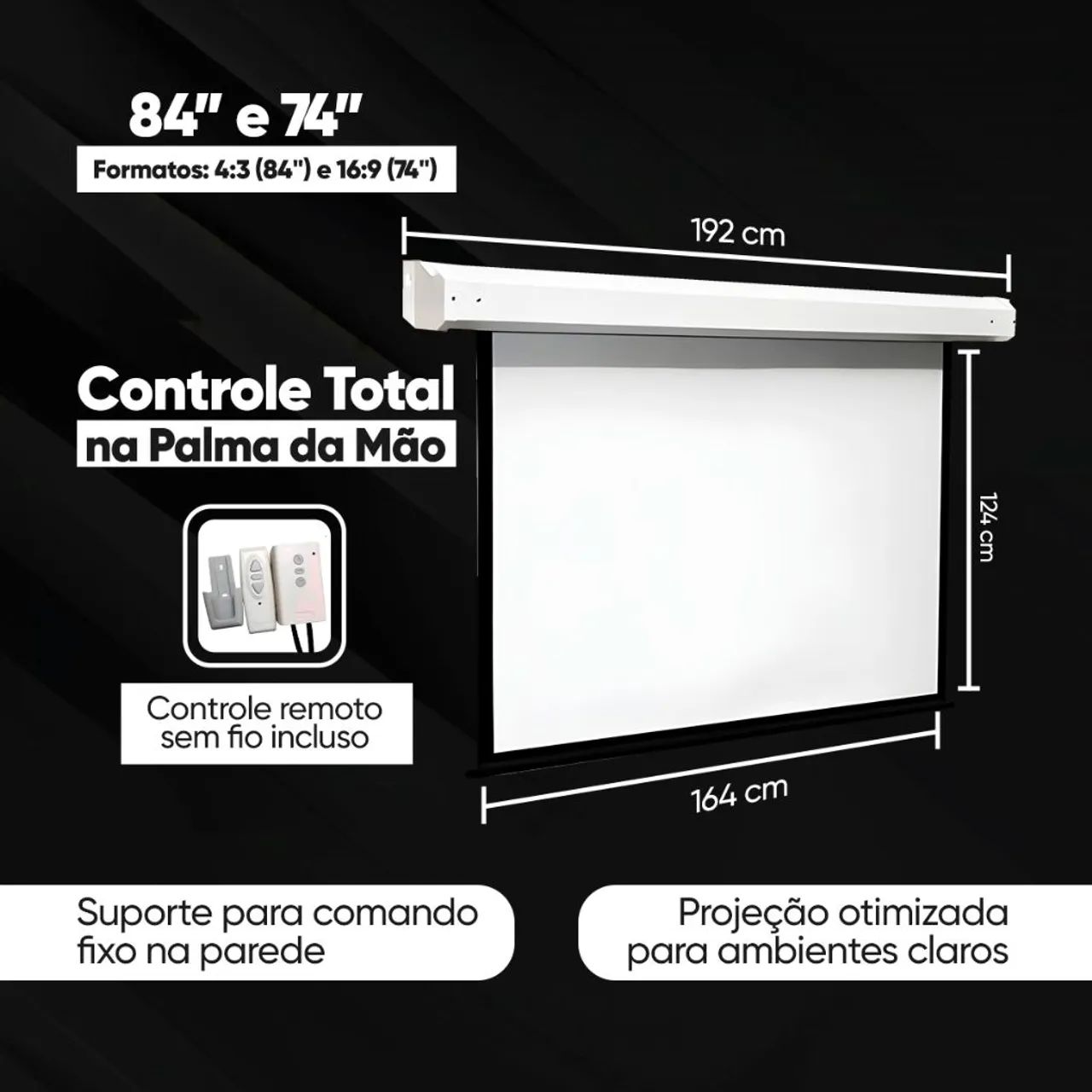Tela de Projeção Elétrica Retrátil 84 polegadas - Foto 5