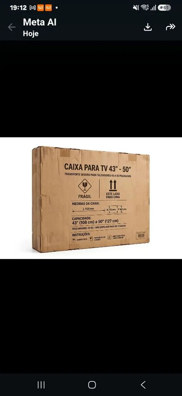 Caixa Para Transporte de TV 43" a 50" Polegadas