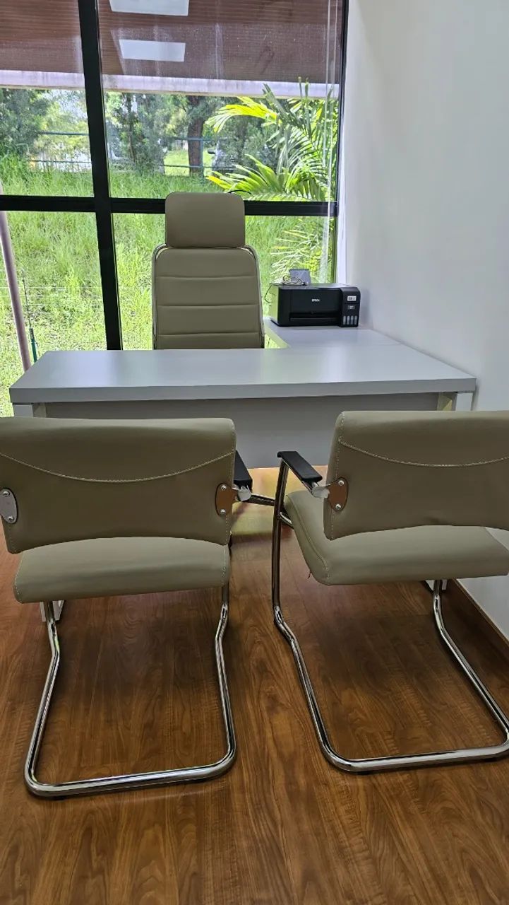 Fully Furnished, Semi-New Office: L-Shaped Desk + 3 Chairs + Modern Credenza – Impeccable Condition
