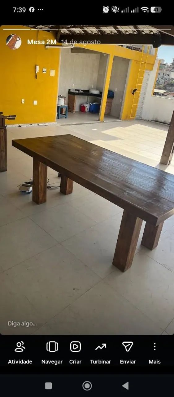 Mesa de madeira maciça 2 metros 