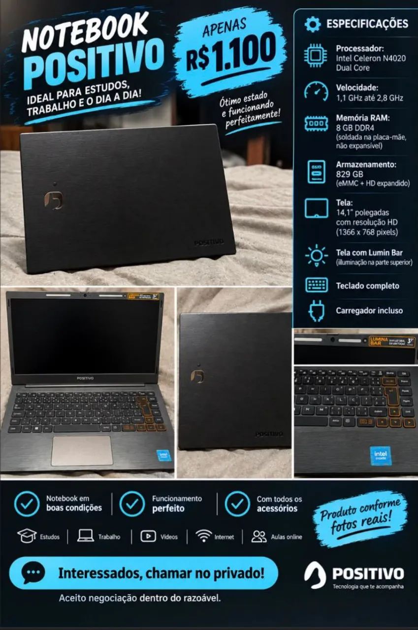 Notebook positivo C14 - 8Gb de Ram - 829GB HD