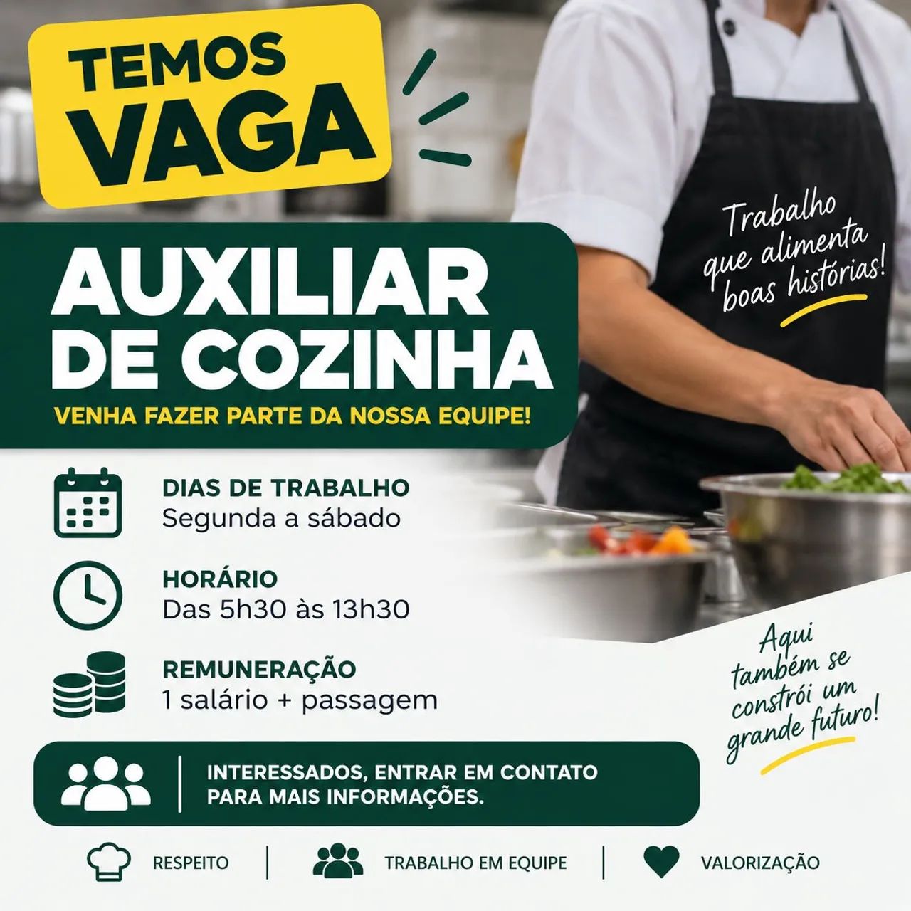 VAGA PARA AUXILIAR DE COZINHA