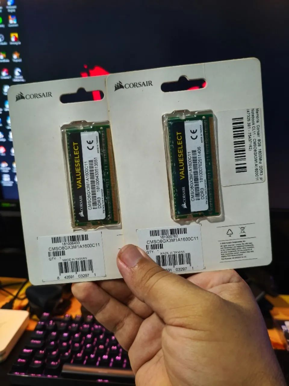 Memória Ram Notebook Corsair Value Select Ddr3 1x8gb CMSO8GX3M1A1600C11 1600mhz - Foto 3