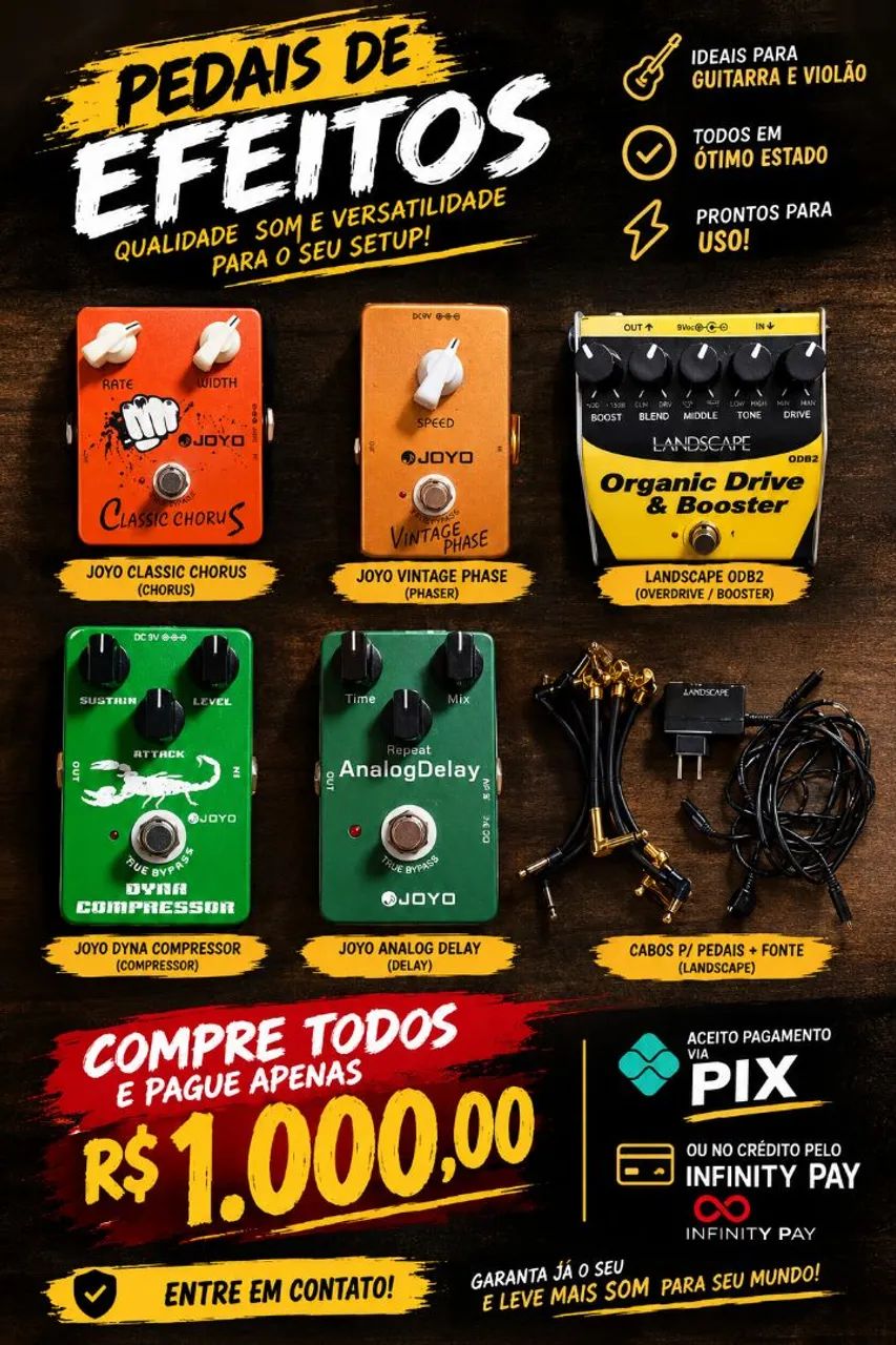 Pedais analógicos para guitarra/violão