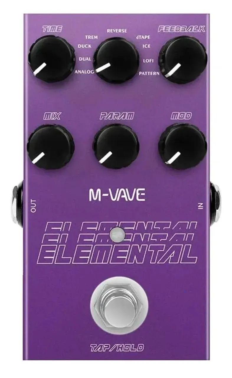Pedal de Efeito Delay M-Vave Elemental 9 Tipos True Bypass Violeta-escuro