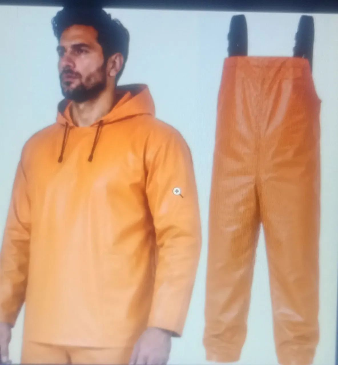 Conjunto Macacão Jardineira Capa Pesca Impermeável Laranja  - Foto 3