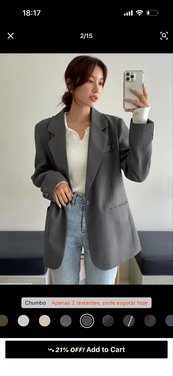 Blazer cinza oversize tamanho XS - Foto 2