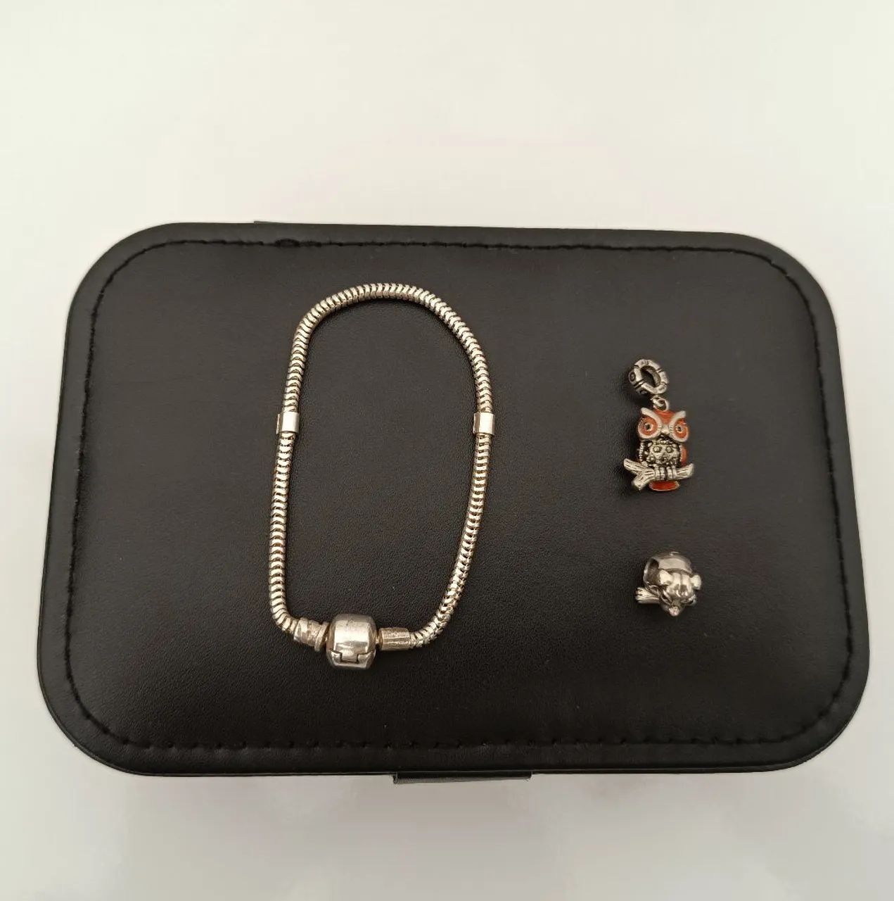 Pulseira em Prata Esterlina 925 com 2 Berloques em Prata - Coruja e Cachorro