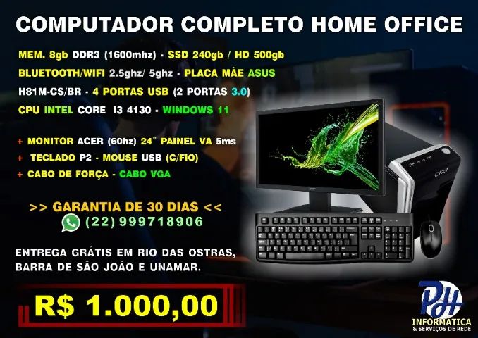 Computador Completo Home Office (Produto OEM-Entrega Grátis)