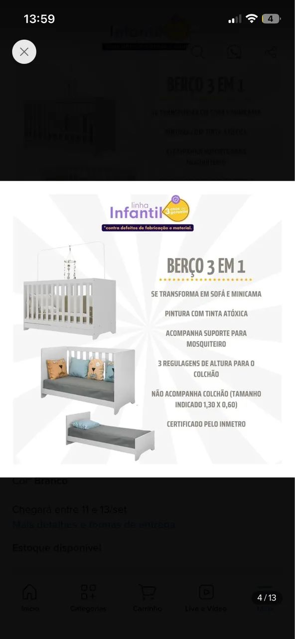 Berço 3 em 1 com colchão  - Foto 2