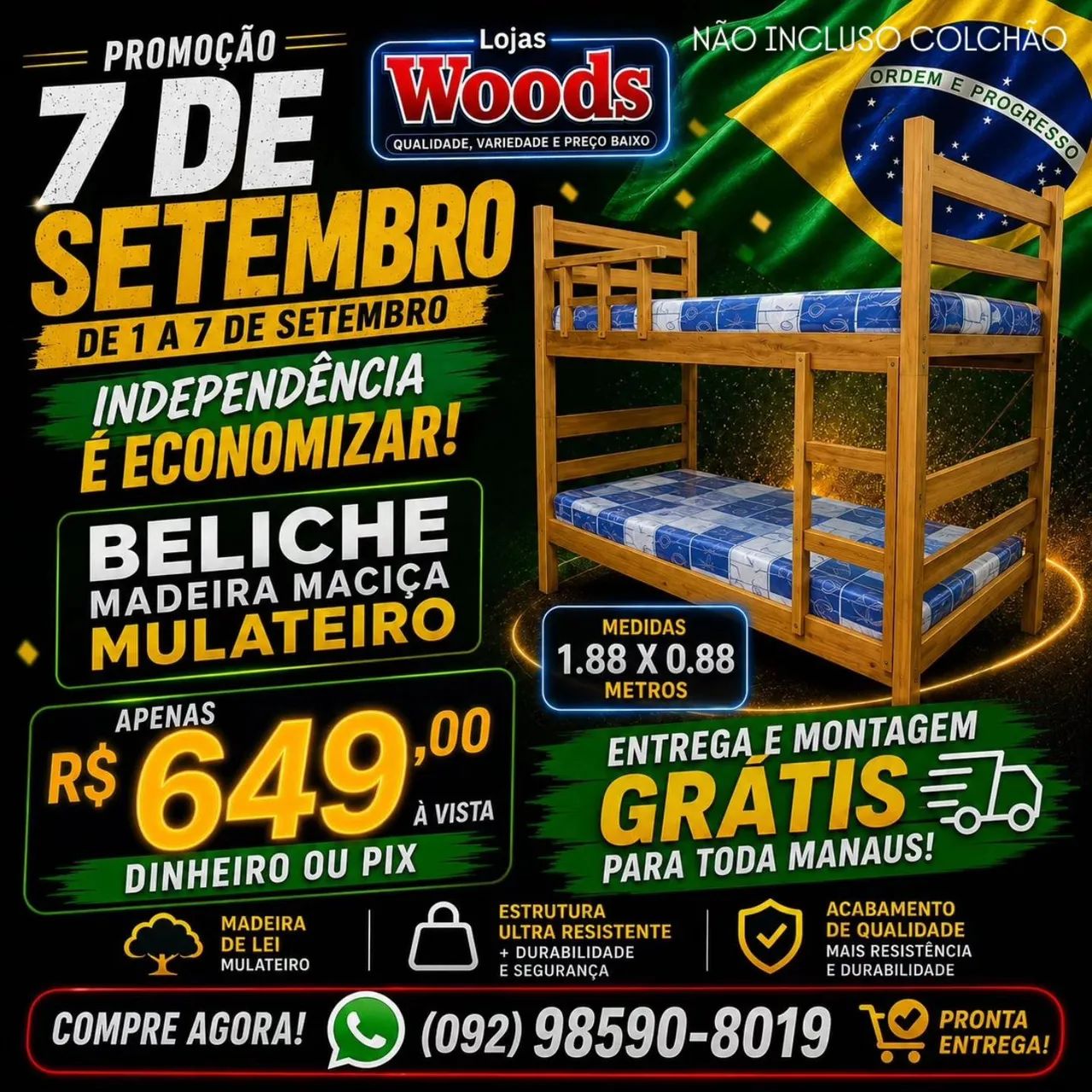 Beliche Madeira Com Entrega e Montagem Grátis para Toda Manaus - Foto 3
