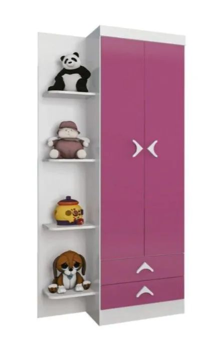 Guarda Roupa Infantil 2P 2G Branco Brilho Rosa Brilho - Foto 2