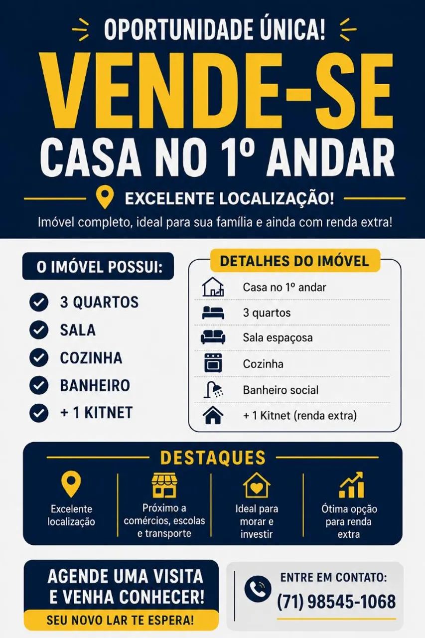 Vendo casa no 1°andar