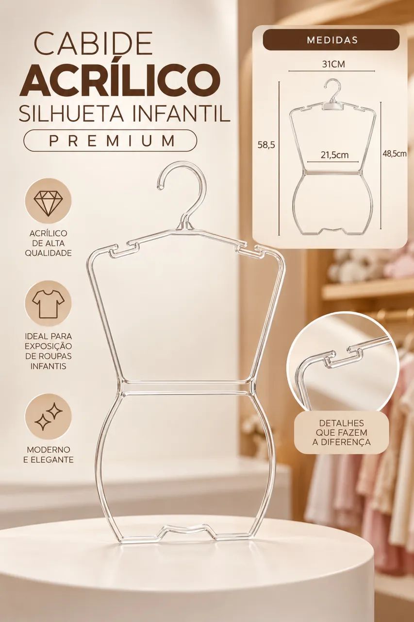 Cabide Acrílico Silhueta Infantil Premium