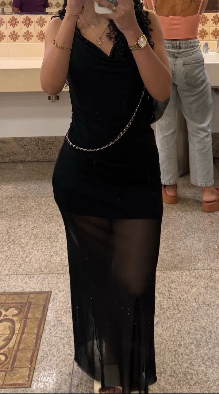 vestido longo preto com tule  - Foto 3
