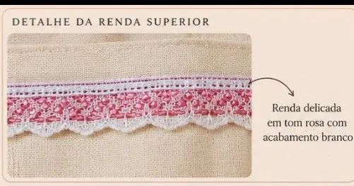Ecobag Artesanal em Algodão Cru Creme com Renda Rosa e Bolso Frontal - Foto 4