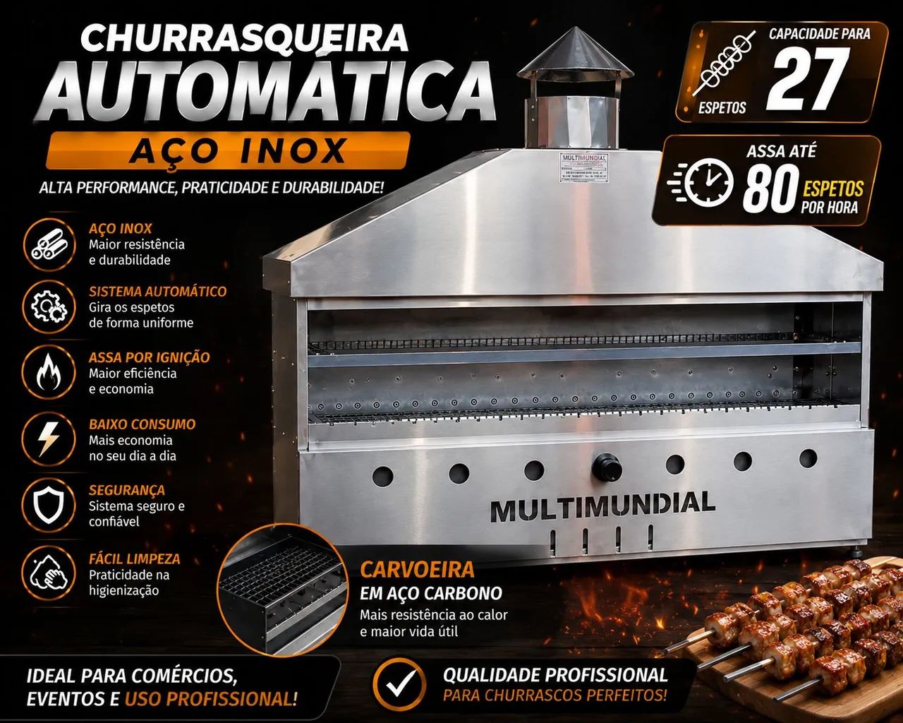 Churrasqueira Automática Aço Inox 27 Espetos Bivolt  - Foto 2