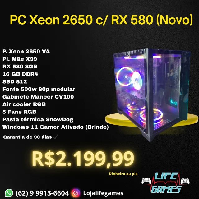 PC Xeon 2650 c/ RX 580 (Novo),com garantia 