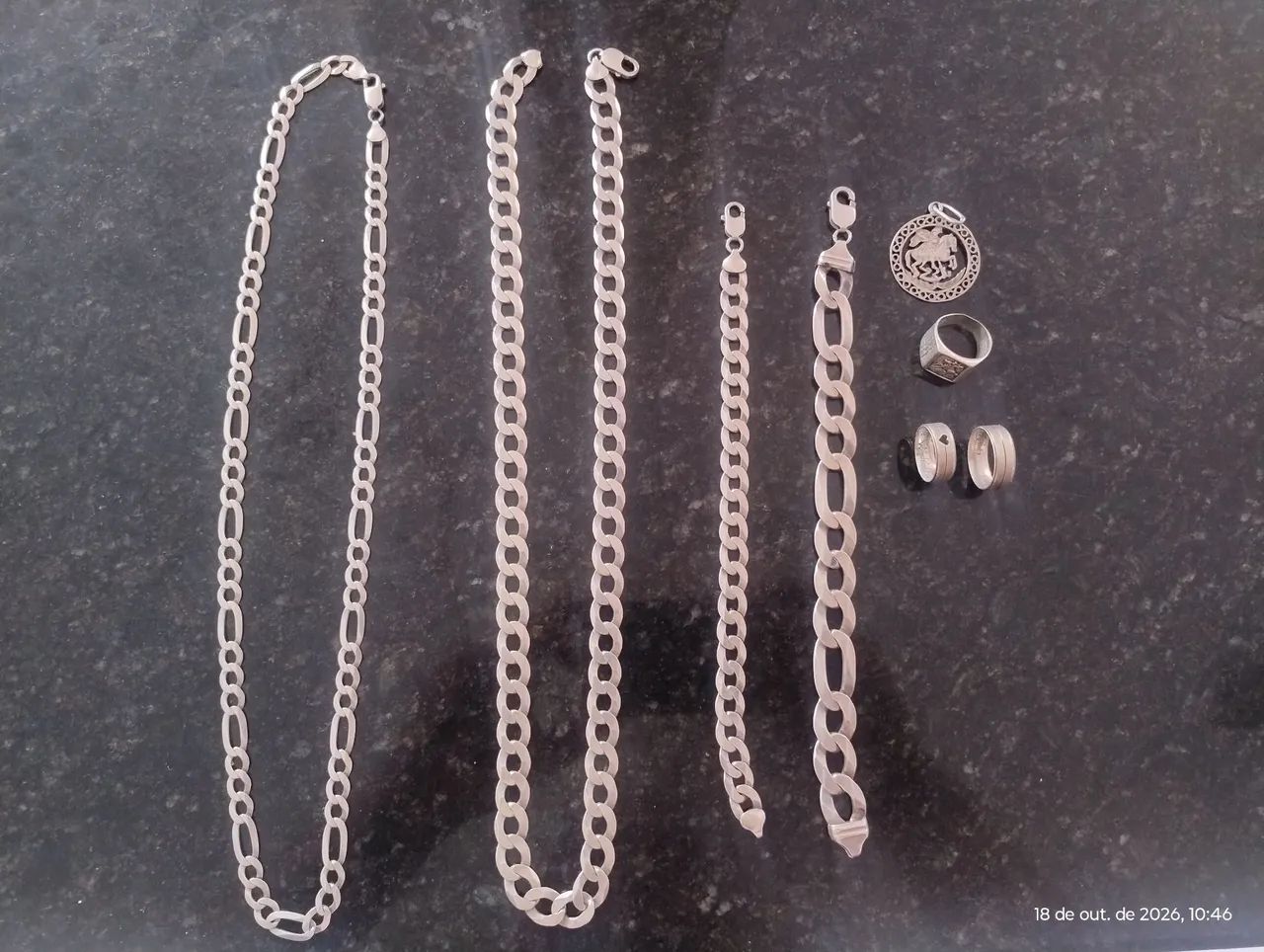 KIT CORDÃO, PULSEIRA E ANEIS DE PRATA