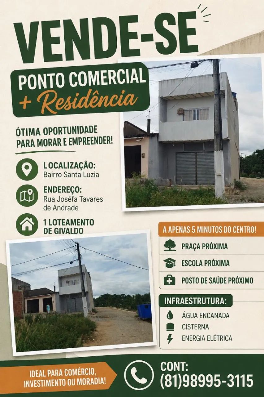 Residência mais ponto comercial oi garagem 