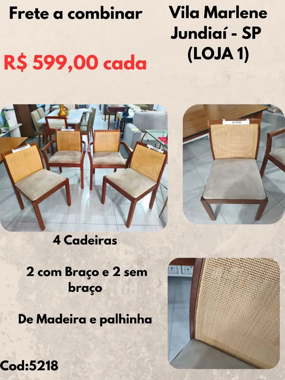 Cadeiras de Madeira R$ 599,00 cada 