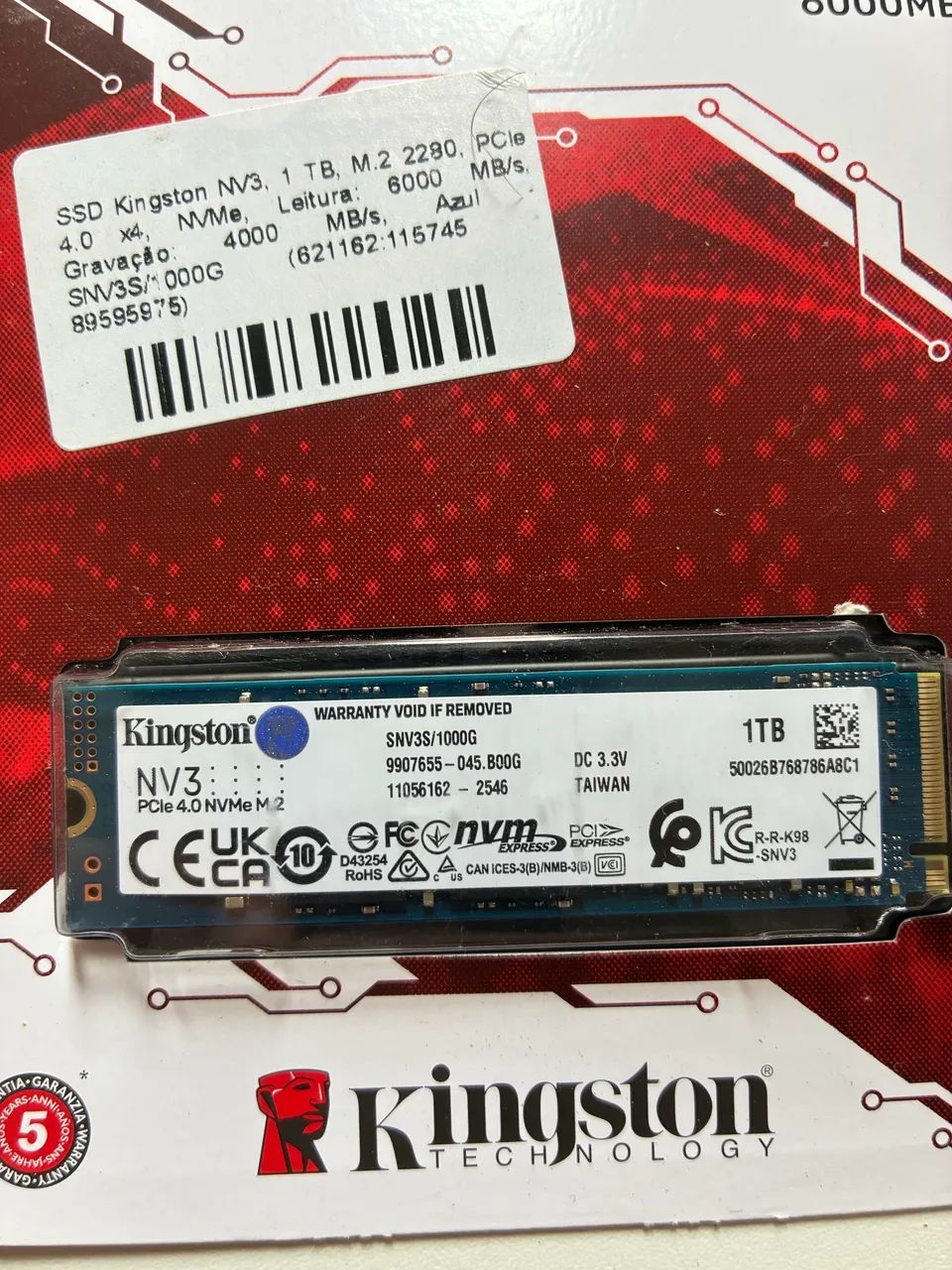 SSD NVMe Kingston NV3 1TB PCIe 4.0 M.2 Novo Lacrado | Original - Foto 3