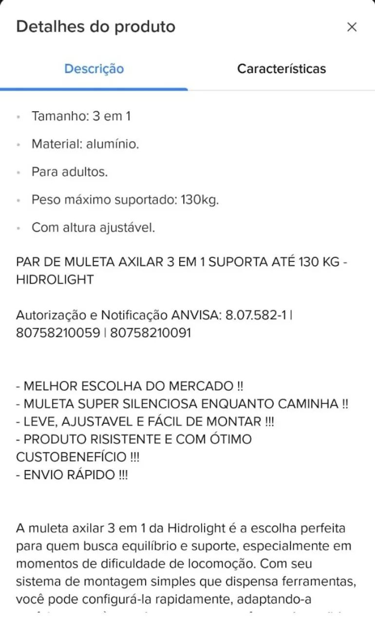 Par muleta axilar 3 em 1 com altura ajustável  - Foto 3