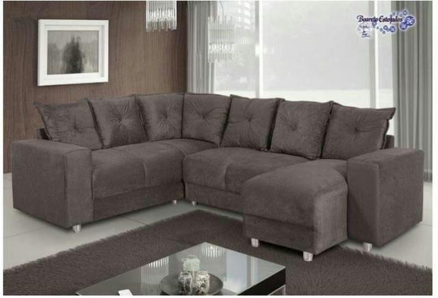 Sofá canto 7 Lugares Em suede- Marrom, vermelho ou preto - pronta entrega envie seu pedido