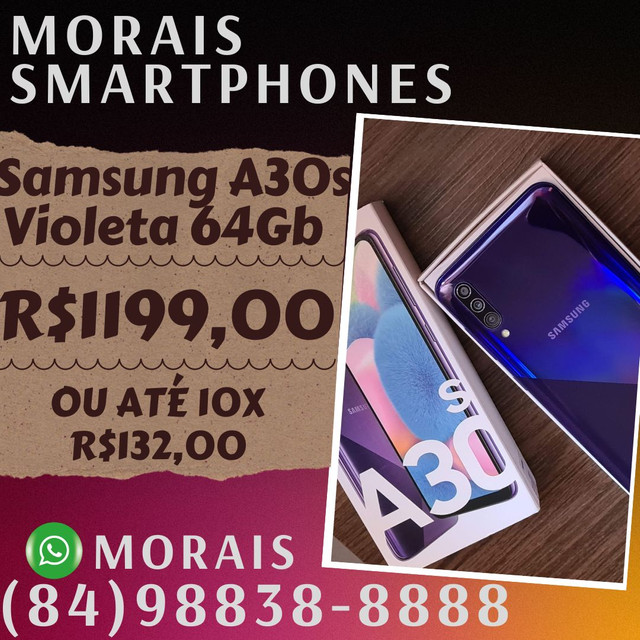 Samsung A30s Violeta 64Gb (SEMI-NOVO IMPECÁVEL+NOTA) - ( 8 4 ) 9 8 8 3 8 - 8 8 8 8