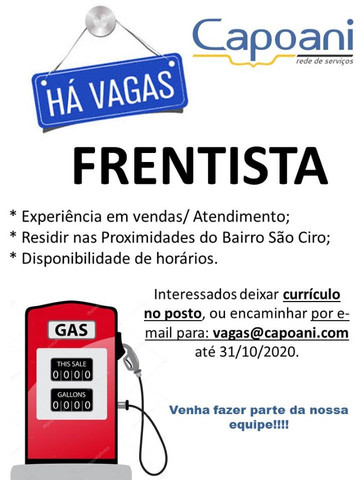 Vaga para Frentista Caxias do Sul/RS