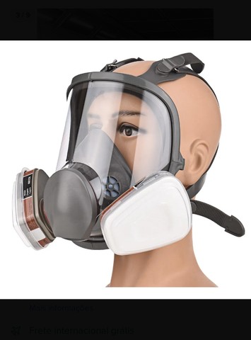 Máscara de gás e pintura, proteção do rosto.