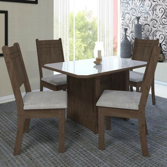 Conjunto Mesa de Jantar com 4 Cadeiras New Charm Indekes com Tampo em MDF 110X76cm