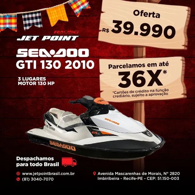 JET SKI SEA DOO GTi 130 2010, 3 Lugares, Revisado,Parcelamos 36x Barcos e aeronaves