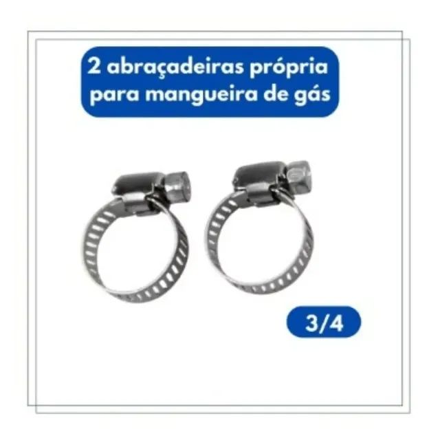 Kit Regulador Registro de Gás Original Inmetro  com 1 Mangueira de 1,25m  e 2 Abraçadeiras - Foto 5