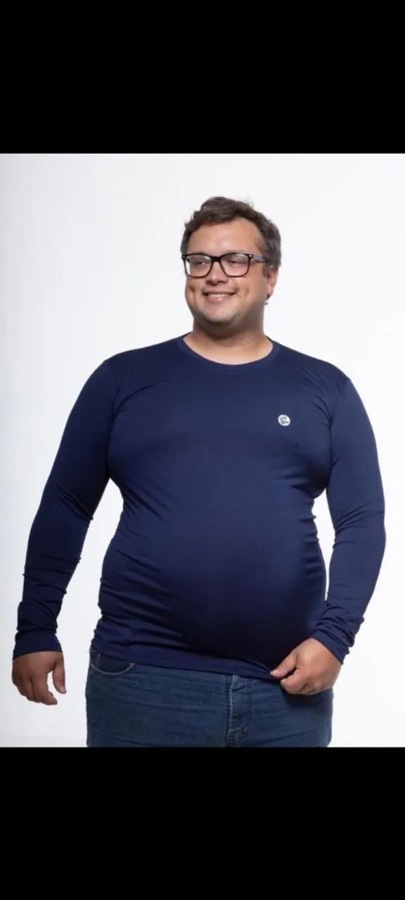 Camiseta manga longa azul marinho Plus Size