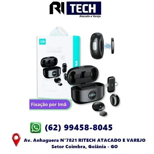 Microfone Lapela Sem Fio Magnético 2 em 1 Tipo-C e Iphone Cancelamento de Ruído